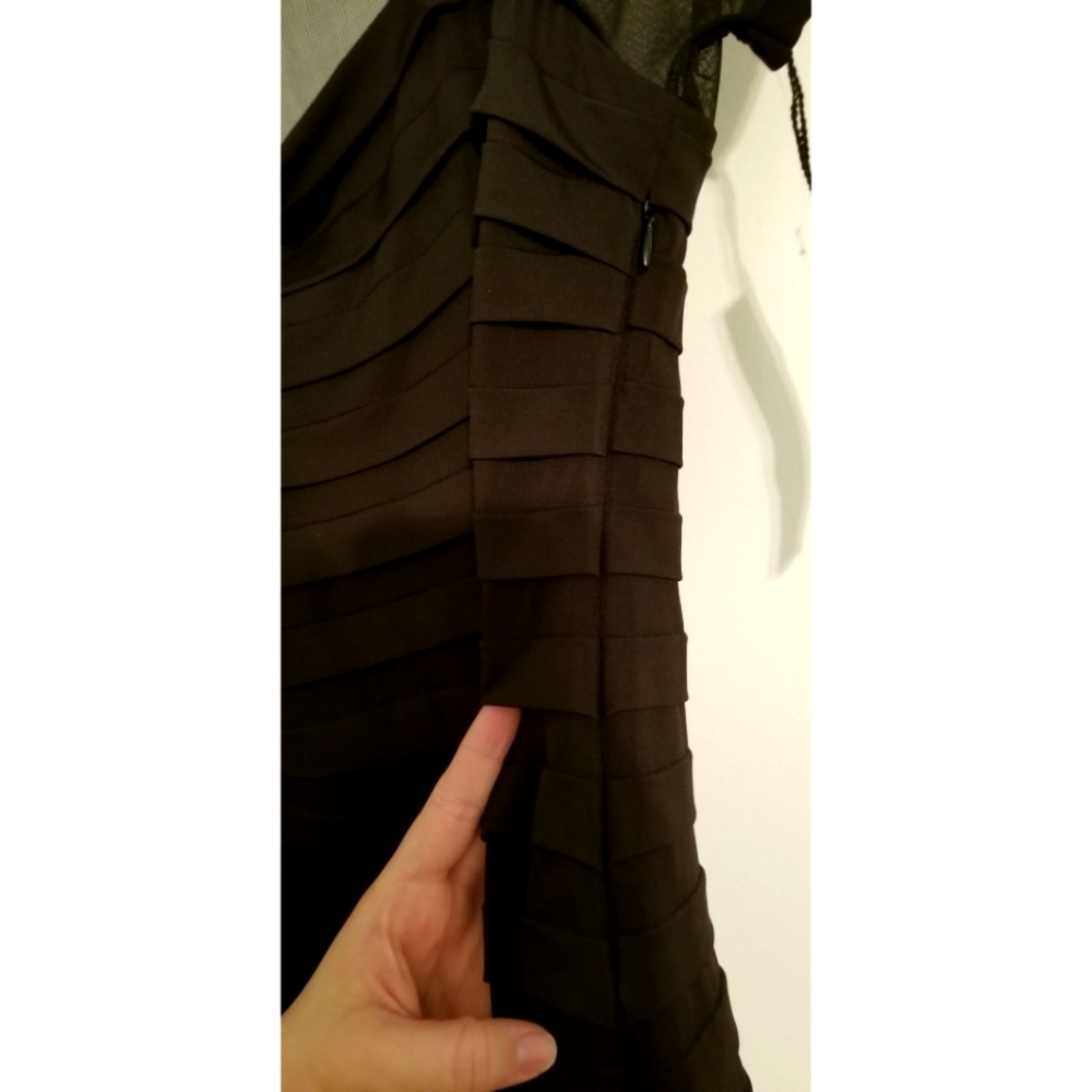 NWT Maggy London Petite Black Bodycon Cocktail Dress Sheer Top - Picture 6 of 9